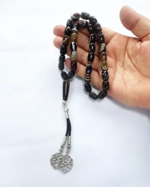 Exclusive cylinder banded agate Arabic prayer beads
