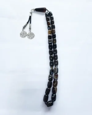 Exclusive cylinder banded agate Arabic prayer beads